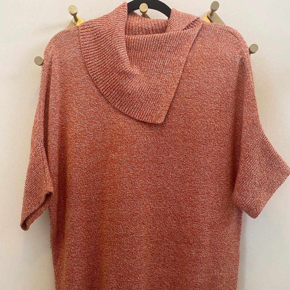 Cabi Cowl Neck Pullover Sweater Womens Size XS Orange Short Sleeve Cotton Blend